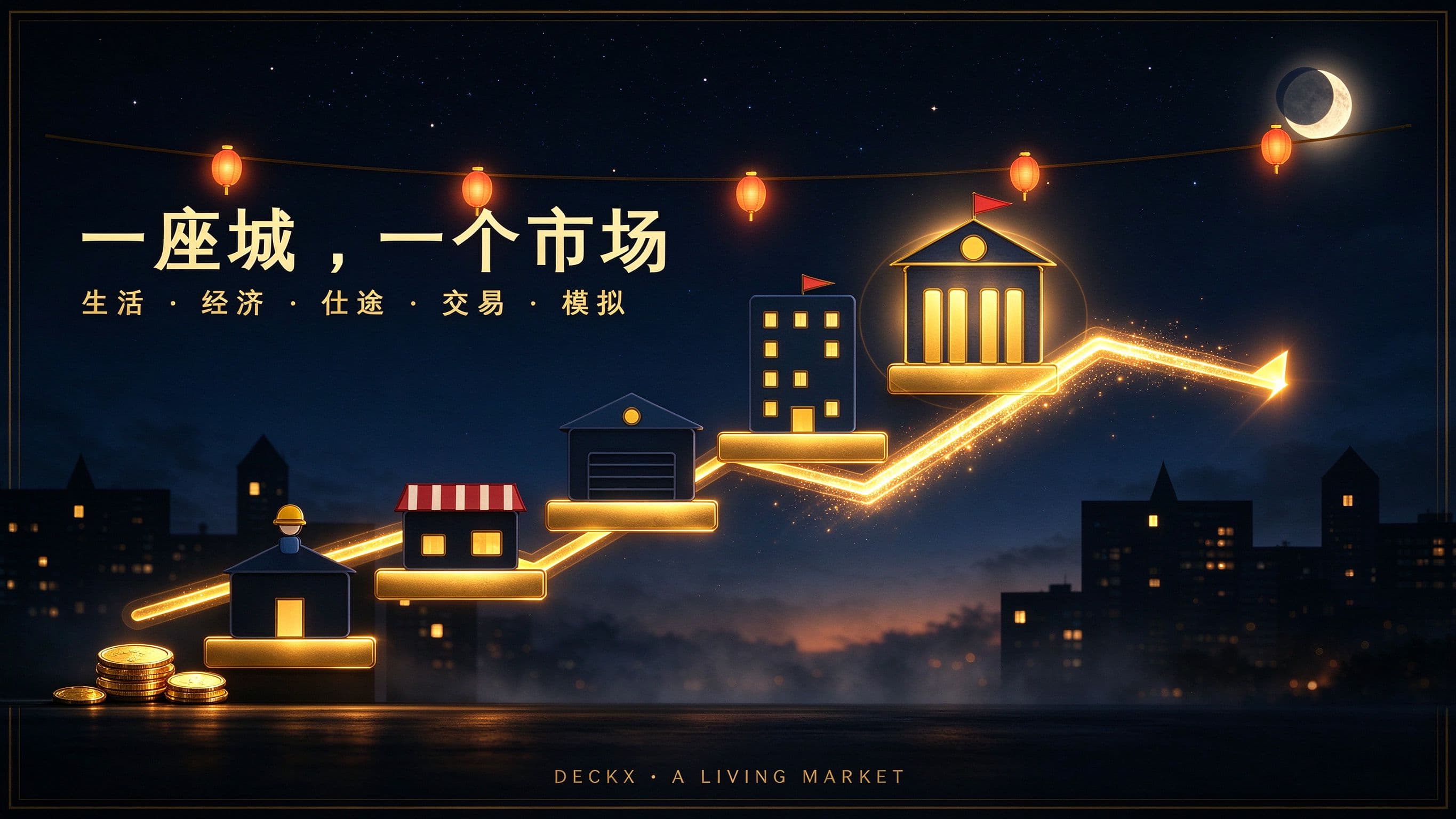 城市夜景与经济阶梯插画