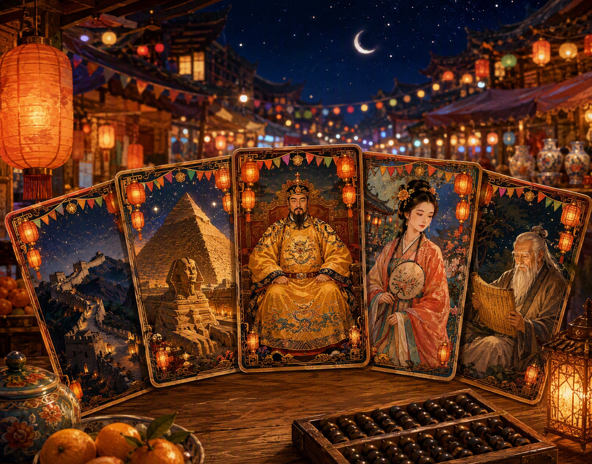 夜市摊位上摊开的牌交所卡牌